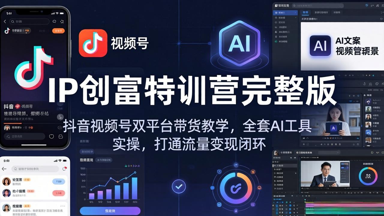 （18114期） IP创富特训营完整版：抖音视频号双平台带货教学，全套AI工具实操，打通流量变现闭环-齐力副业