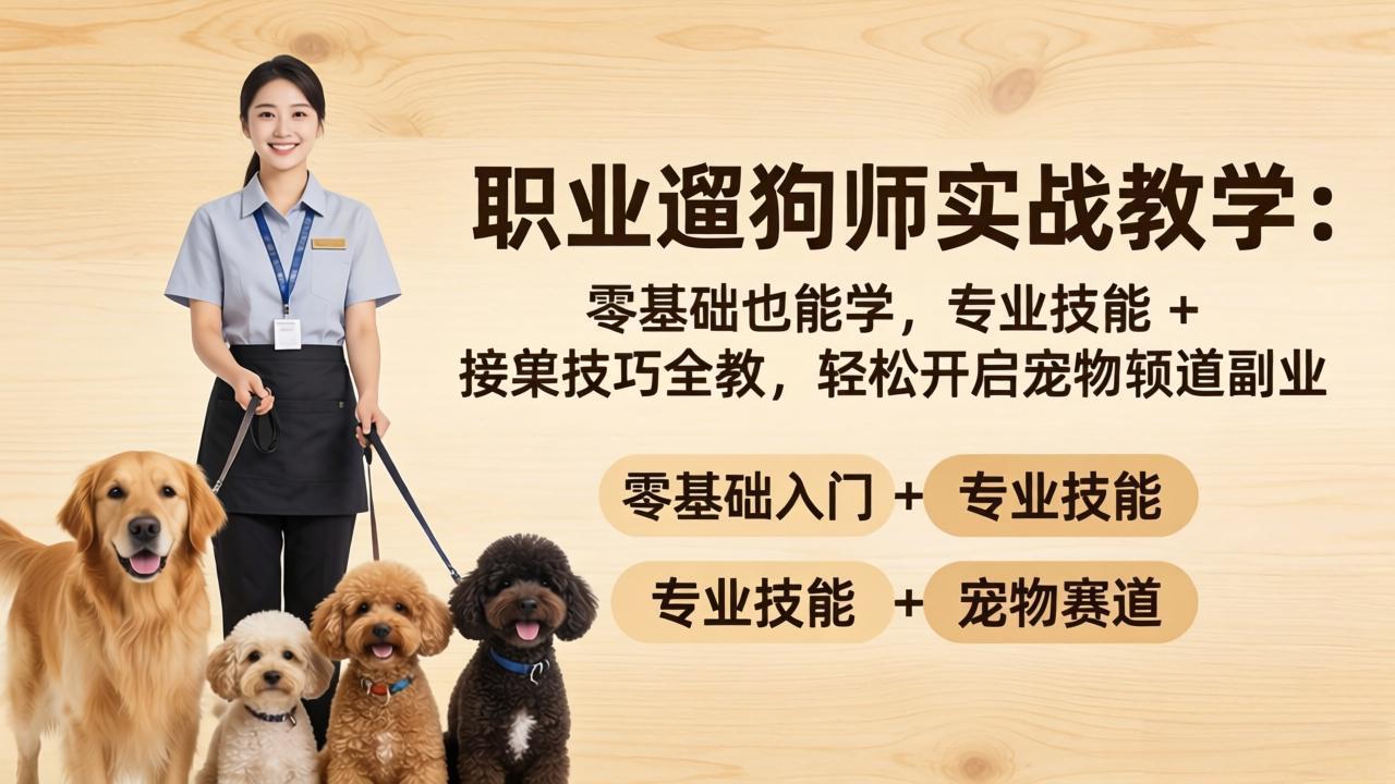 （18115期）职业遛狗师实战教学：零基础也能学，专业技能 + 接单技巧全教，轻松开启宠物赛道副业-齐力副业