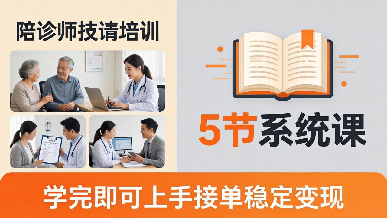 （18116期）想做陪诊师不知从何下手？5节系统课教你掌握核心技能，学完即可上手接单稳定变现-齐力副业