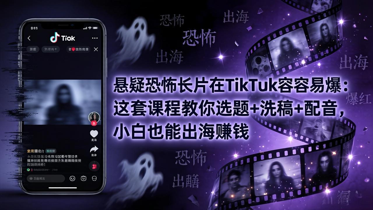 （18220期）悬疑恐怖长片在TikTok最容易爆：这套课程教你选题+洗稿+配音，小白也能出海赚钱-齐力副业