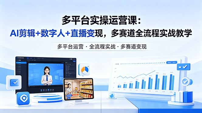 （18193期）某团队多平台实操运营课-更新26年4月25：AI剪辑+数字人+直播变现，多赛道全流程实战教学-齐力副业