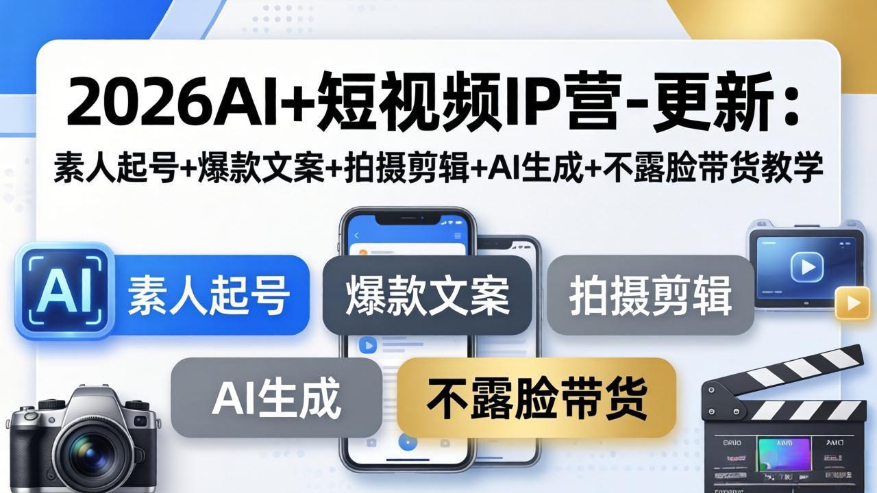 （17932期）2026AI+短视频IP营-更新：素人起号+爆款文案+拍摄剪辑+AI生成+不露脸带货教学-齐力副业