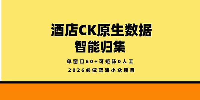 （18154期）2026必做蓝海小众项目，酒店CK原生数据智能归集，单窗口60+可矩阵0人工-齐力副业