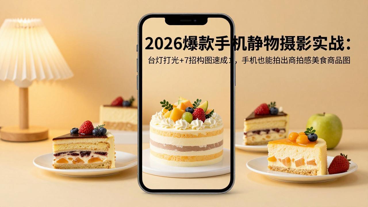 （17960期）2026爆款手机静物摄影实战：台灯打光+7招构图速成，手机也能拍出商拍感美食商品图-齐力副业