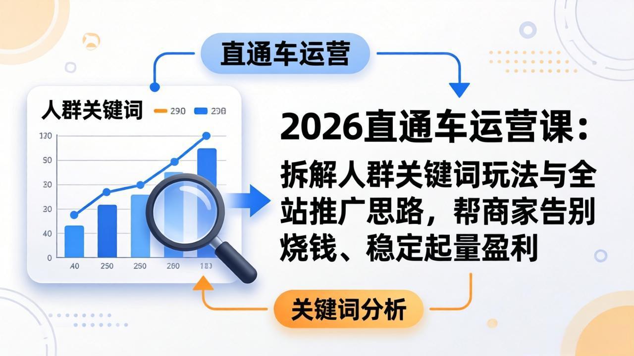 （17898期）2026直通车运营课：拆解人群关键词玩法与全站推广思路，帮商家告别烧钱、稳定起量盈利-齐力副业