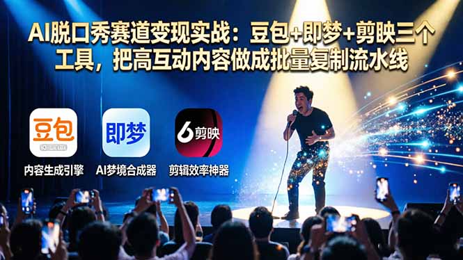 （17990期）AI脱口秀赛道变现实战：豆包+即梦+剪映三个工具，把高互动内容做成批量复制流水线-齐力副业