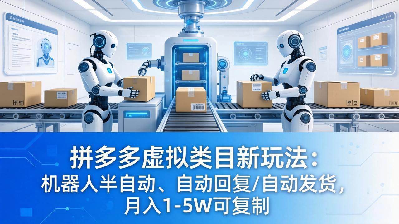 （18038期）拼多多虚拟类目新玩法：机器人半自动、自动回复 /自动发货，月入 1-5W 可复制-齐力副业