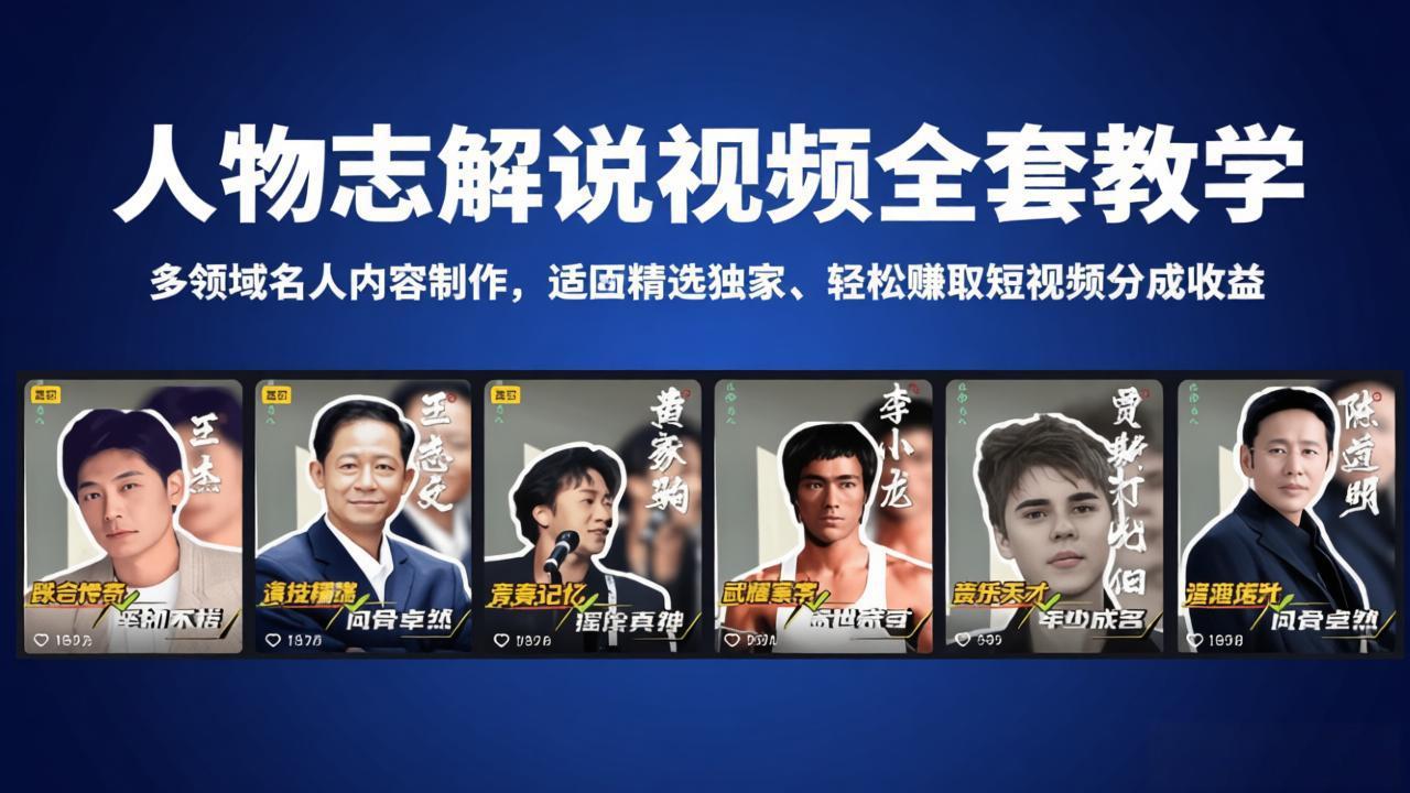 （18205期）人物志解说视频全套教学，多领域名人内容制作，适配精选独家，轻松赚取短视频分成收益-齐力副业