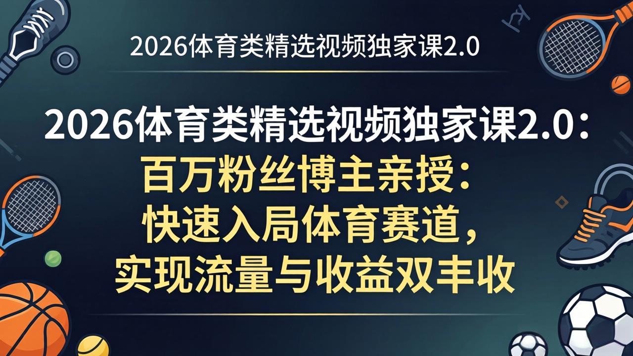 （17991期）2026体育类精选视频独家课2.0：百万粉丝博主亲授：快速入局体育赛道，实现流量与收益双丰收-齐力副业