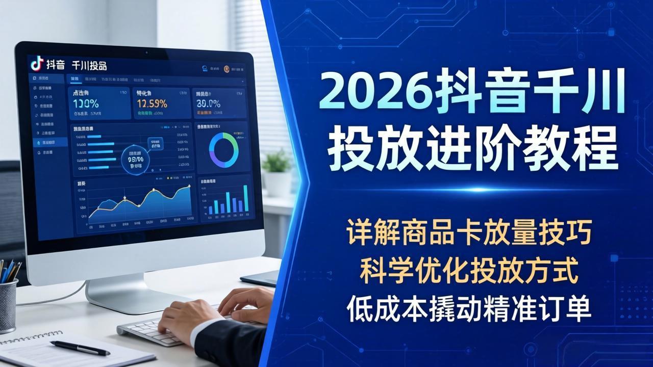 （18184期）2026抖音千川投放进阶教程，详解商品卡放量技巧，科学优化投放方式，低成本撬动精准订单-齐力副业