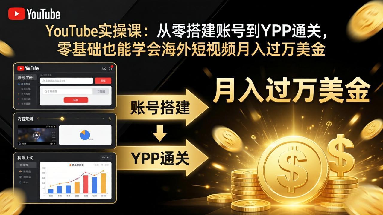（17897期）YouTube实操课：从零搭建账号到YPP通关，零基础也能学会海外短视频月入过万美金-齐力副业