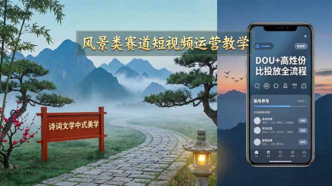 （17992期）风景类赛道短视频运营教学：诗词文学中式美学，新号养号对标账号定位，DOU+高性价比投放全流程-齐力副业