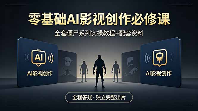 （18185期）零基础AI影视创作必修课，全套僵尸系列实操教程加配套资料，全程答疑带你独立完整出片-齐力副业