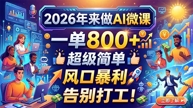（18195期）2026年来做AI微课，一单800+，超级简单，风口暴利，告别打工！-齐力副业