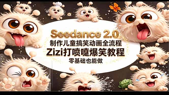 （18211期）Seedance 2.0 制作儿童搞笑动画全流程Zizi打喷嚏爆笑教程｜零基础也能做-齐力副业