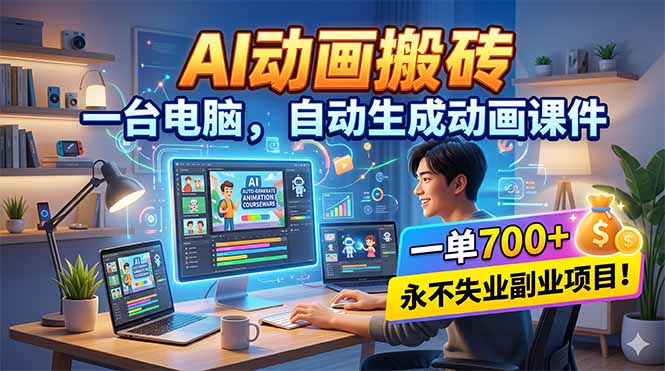 （18239期）AI动画搬砖，一台电脑，自动生成动画课件，一单800+  永不失业副业项目！-齐力副业
