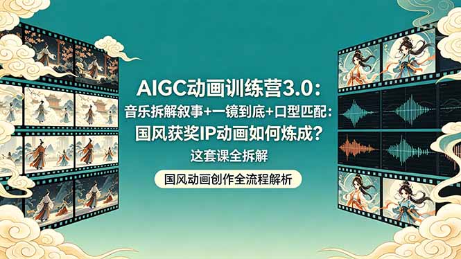 （18244期）AIGC动画训练营3.0：音乐拆解叙事+一镜到底+口型匹配：国风获奖IP动画如何炼成？这套课全拆解-齐力副业