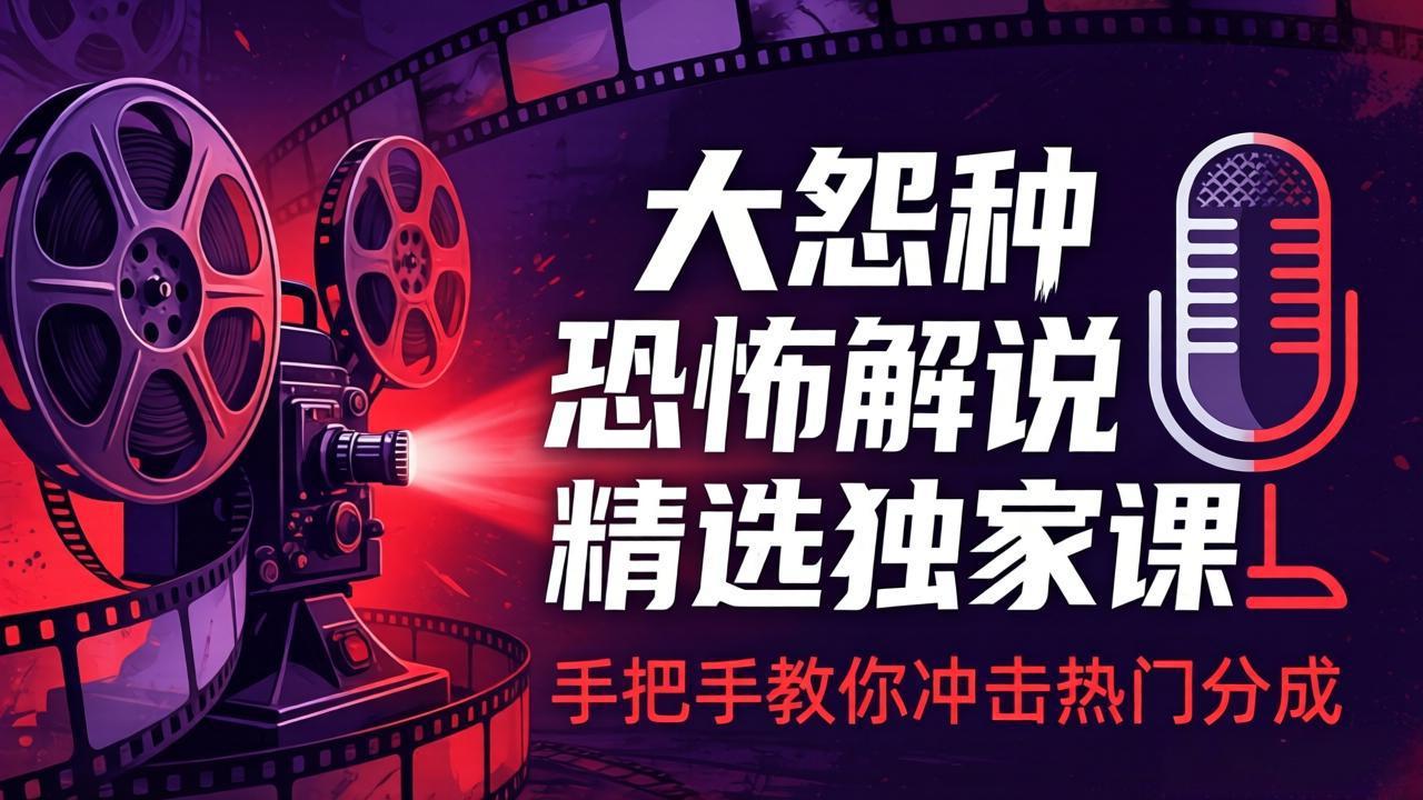 （17920期）大怨种恐怖解说精选独家课：电影下载+文案配音+片头封面，手把手教你冲击热门分成-齐力副业