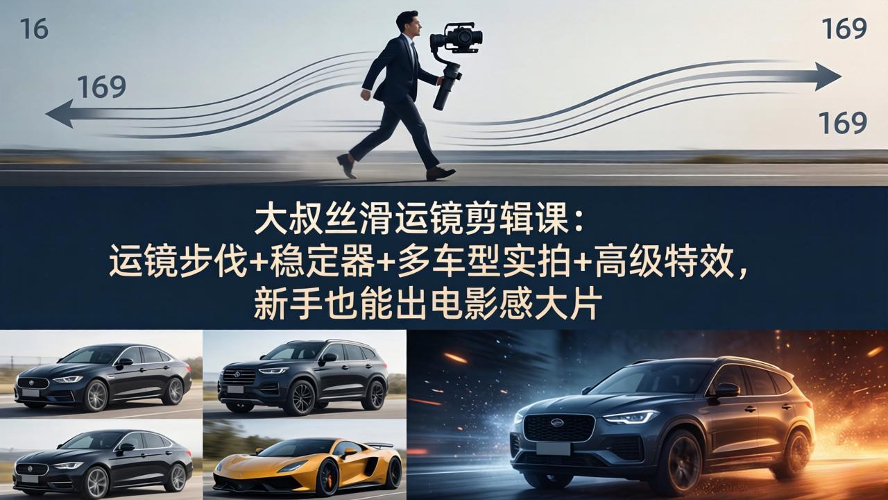 （18004期）大叔丝滑运镜剪辑课：运镜步伐+稳定器+多车型实拍+高级特效，新手也能出电影感大片-齐力副业