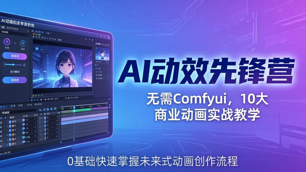 （18077期）AI 动效先锋营：无需Comfyui，10大商业动画实战教学，0基础快速掌握未来式动画创作流程-齐力副业