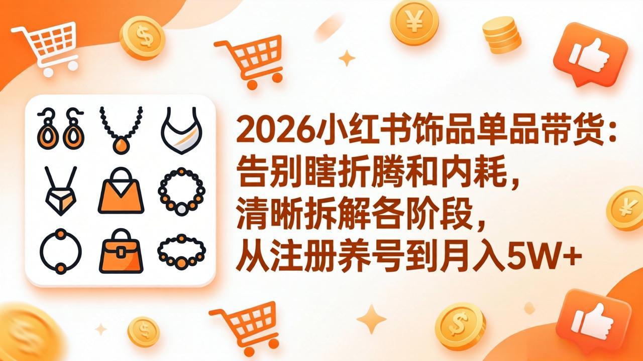 （17861期）2026小红书饰品单品带货：告别瞎折腾和内耗，清晰拆解各阶段，从注册养号到月入5W+-齐力副业