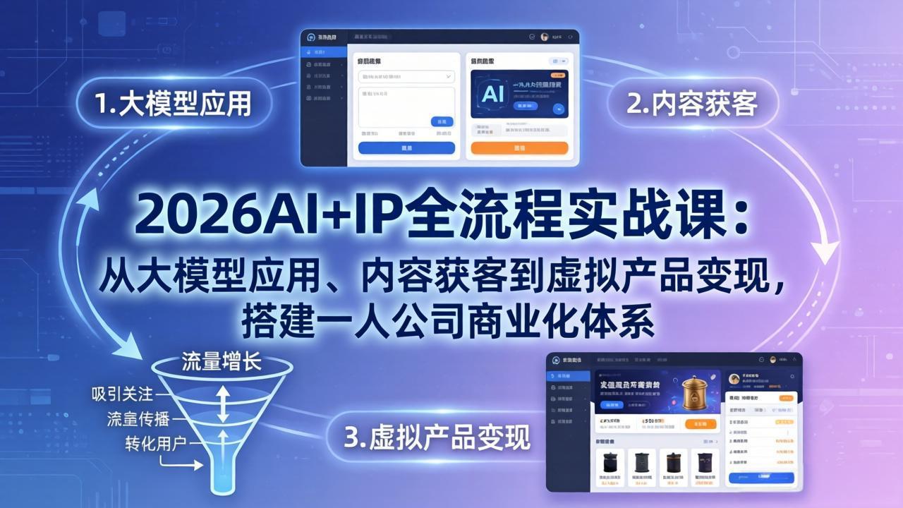 （17863期）2026AI+IP全流程实战课：从大模型应用、内容获客到虚拟产品变现，搭建一人公司商业化体系-齐力副业