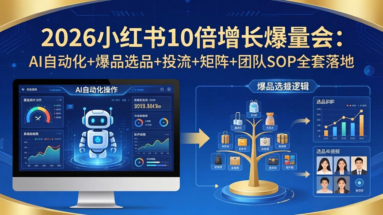 （17964期）2026小红书10倍增长爆量会：AI自动化+爆品选品+投流+矩阵+团队SOP全套落地-齐力副业