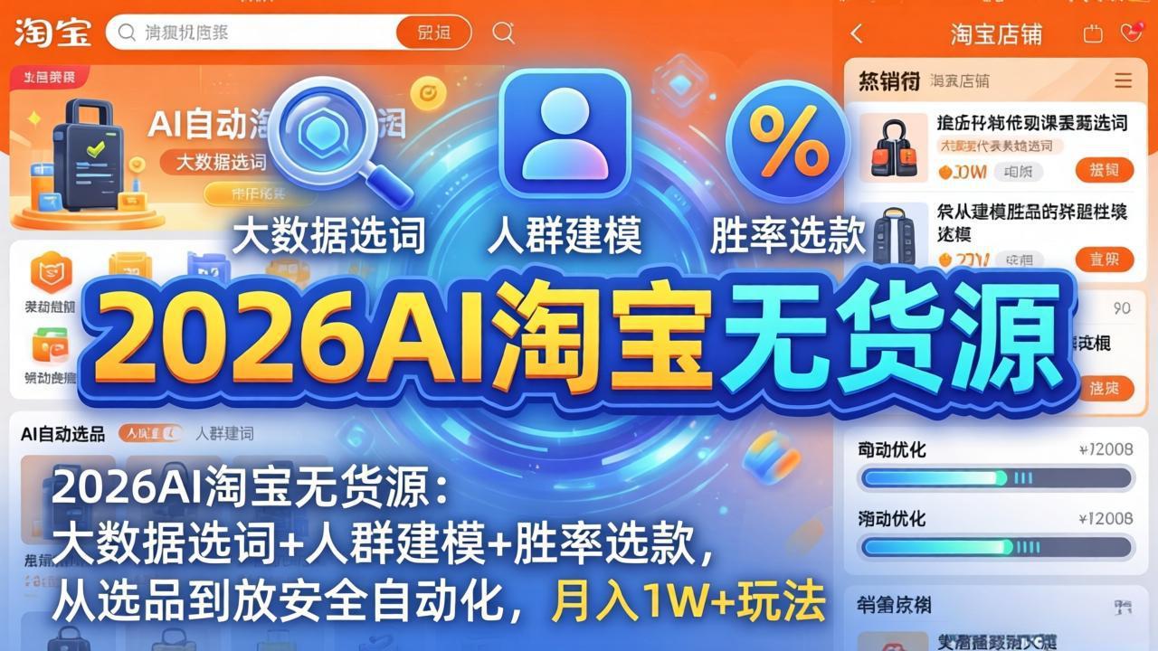 （18110期）2026AI淘宝无货源-4月19更新：大数据选词+人群建模+胜率选款，从选品到放大全自动化，月入1W+-齐力副业