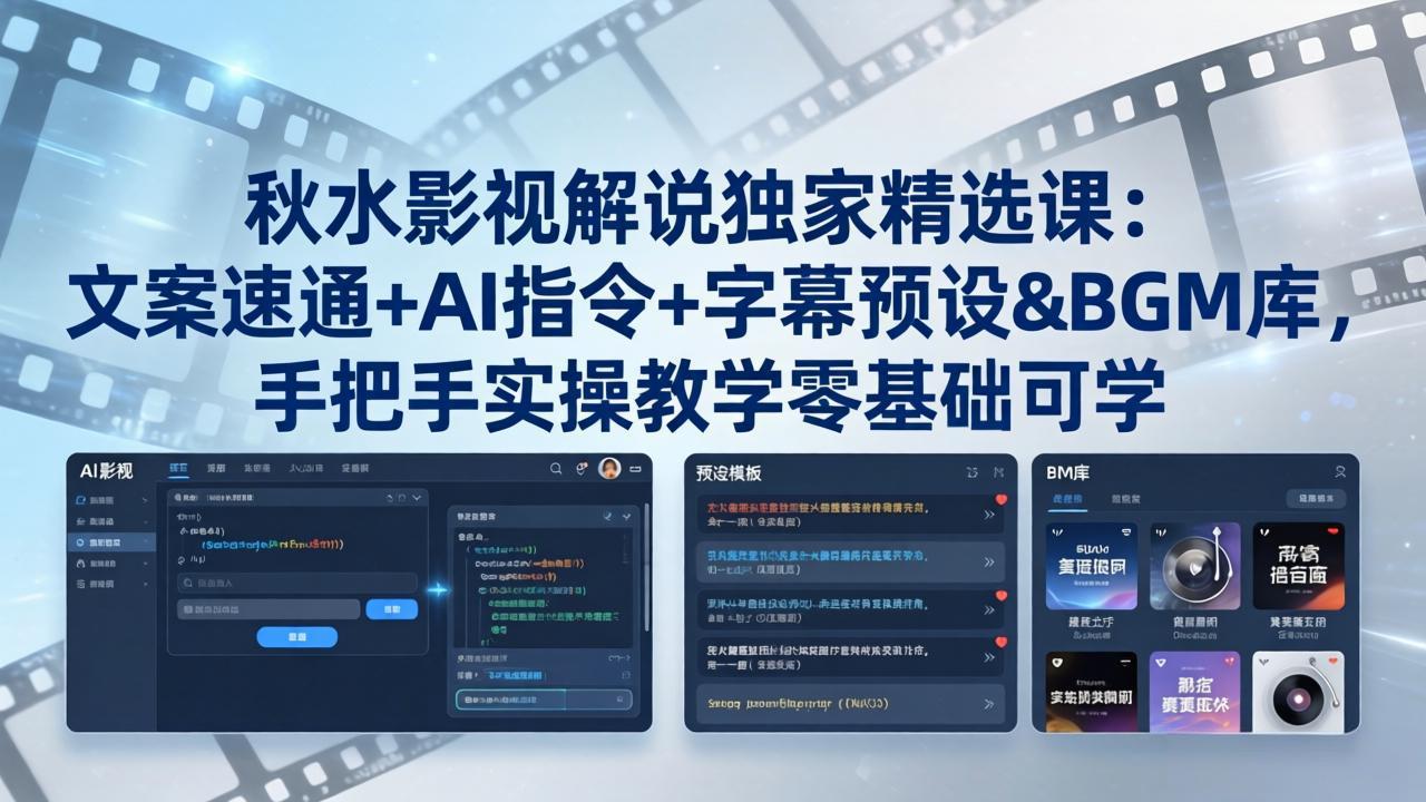 （18080期）秋水影视解说独家精选课：文案速通+AI指令+字幕预设+BGM库，手把手实操教学零基础可学-齐力副业