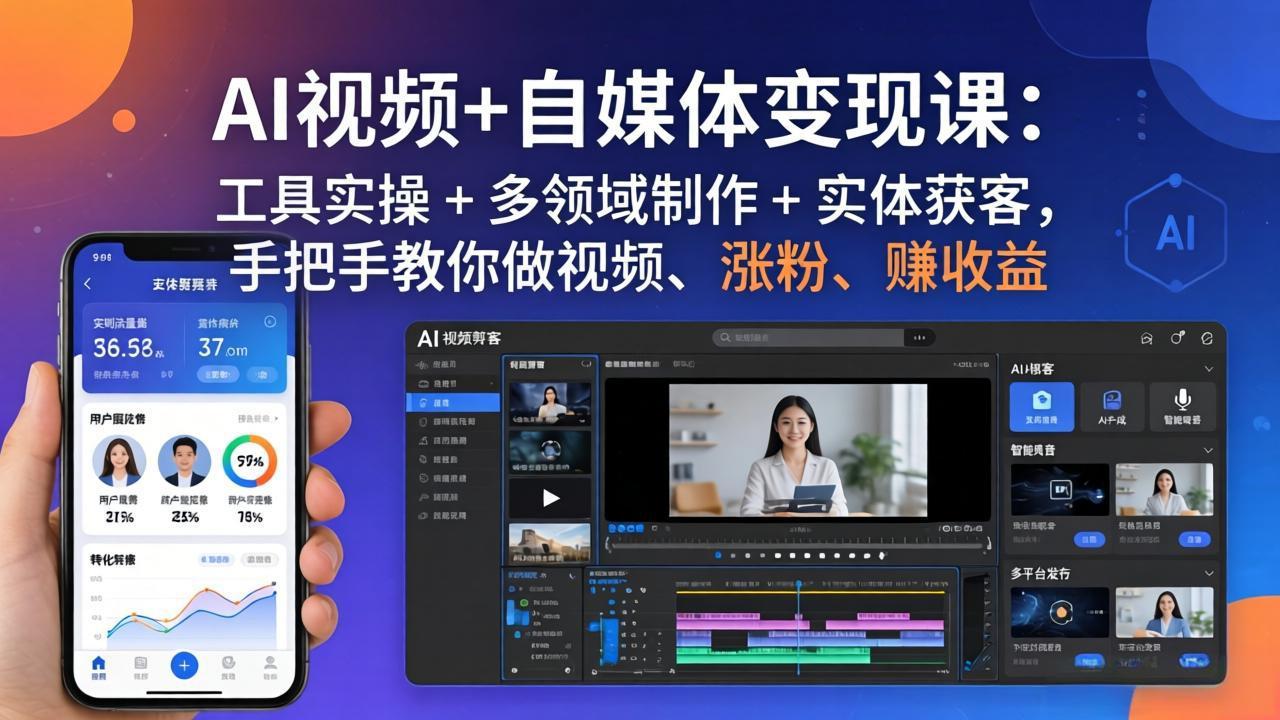 （17891期）AI视频+自媒体变现课：工具实操 + 多领域制作 + 实体获客，手把手教你做视频、涨粉、赚收益-齐力副业