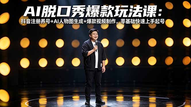 （18012期）AI脱口秀爆款玩法课：抖音注册养号+AI人物图生成+爆款视频制作，零基础快速上手起号-齐力副业