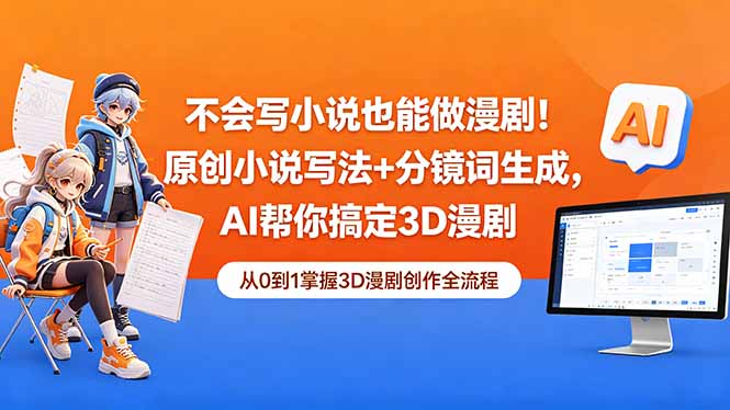 (18512期)不会写小说也能做漫剧!原创小说写法+分镜词生成,AI帮你搞定3D漫剧-齐力副业
