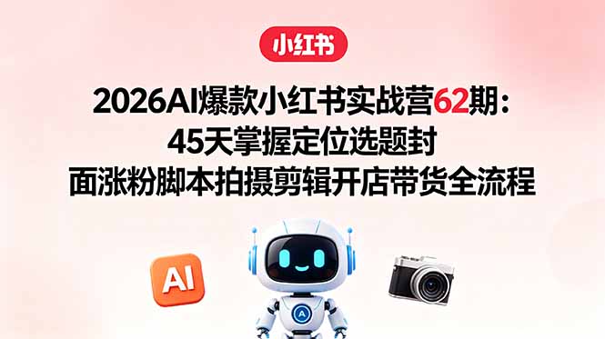 （18606期）2026AI爆款小红书实战营62期：45天掌握定位选题封面涨粉脚本拍摄剪辑开店带货全流程-齐力副业