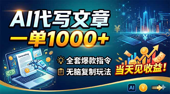 （18575期）AI代写文章，一单1000+，全套爆款指令+无脑复制玩法，当天见收益！-齐力副业