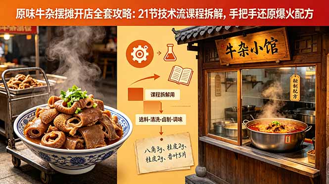 (18601期)原味牛杂摆摊开店全套攻略:21节技术流课程拆解,手把手还原爆火配方-齐力副业
