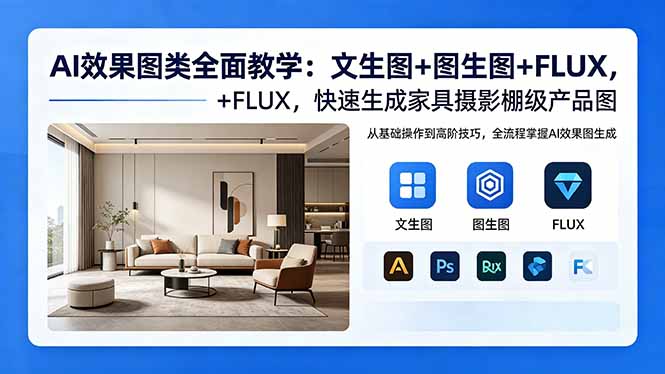 （18452期）AI效果图类全面教学：文生图+图生图+FLUX，快速生成家具摄影棚级产品图-齐力副业