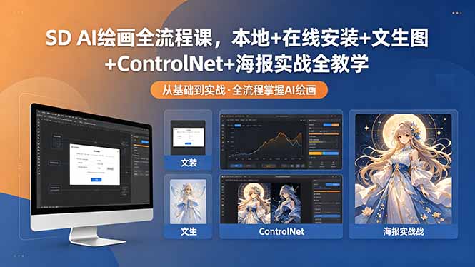 （18453期）SD AI绘画全流程课，本地+在线安装+文生图+ControlNet+海报实战全教学-齐力副业
