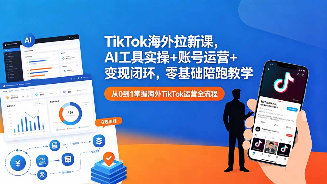 （18522期）TikTok海外拉新课，AI工具实操+账号运营+变现闭环，零基础陪跑教学-齐力副业