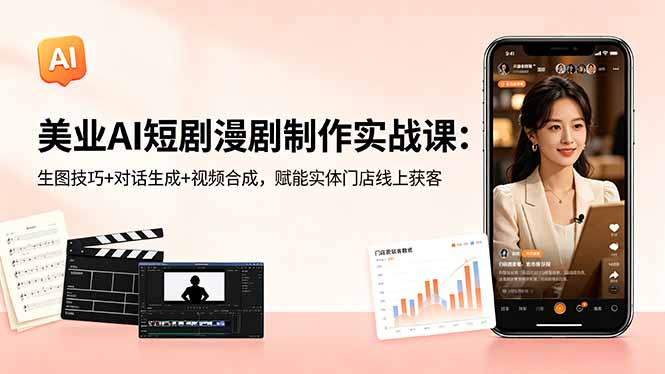 （18536期）美业AI短剧漫剧制作实战课：生图技巧+对话生成+视频合成，赋能实体门店线上获客-齐力副业