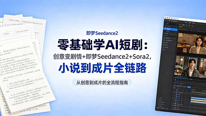 （18537期）零基础学AI短剧：创意变剧情+即梦Seedance2+Sora2，小说到成片全链路-齐力副业