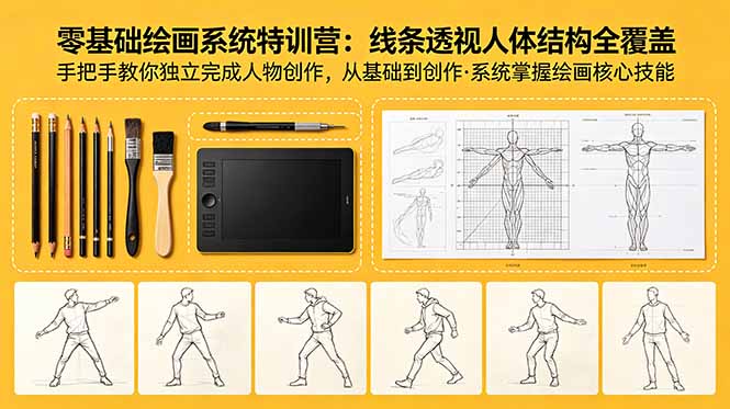 （18615期）零基础绘画系统特训营：线条透视人体结构全覆盖，手把手教你独立完成人物创作-齐力副业