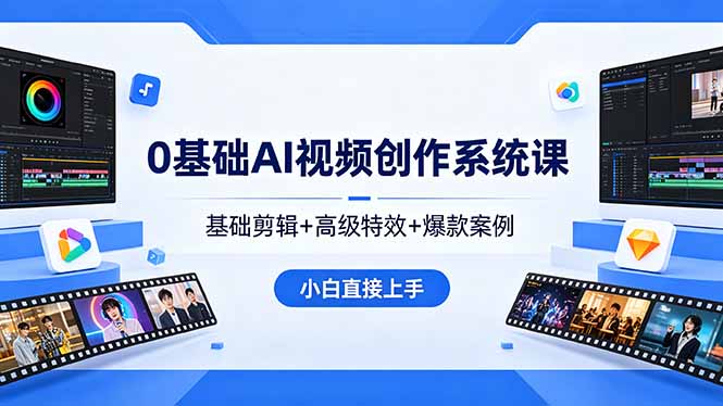 （18354期）0基础AI视频创作系统课，基础剪辑+高级特效+爆款案例，小白直接上手-齐力副业
