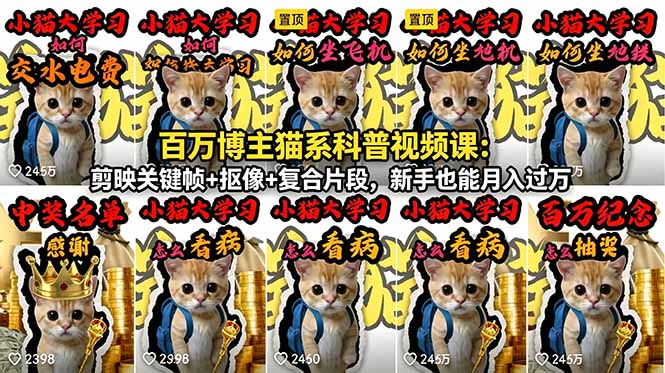 (18595期)百万博主猫系科普视频课:剪映关键帧+抠像+复合片段,新手也能月入过万-齐力副业