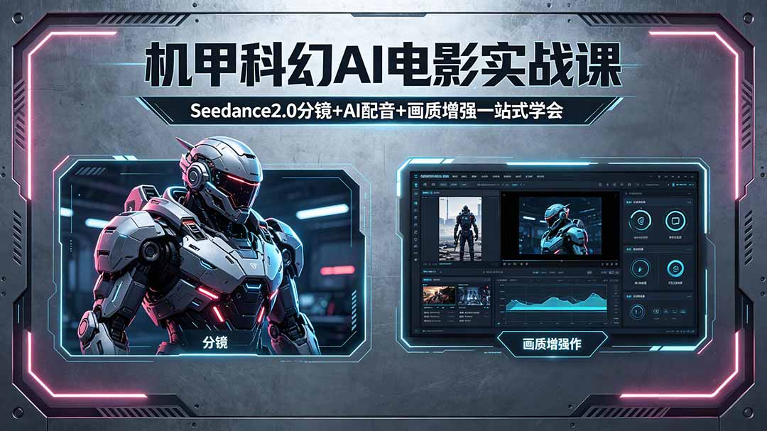 （18298期）机甲科幻 AI 电影实战课，Seedance2.0 分镜 + AI 配音 + 画质增强一站式学会-齐力副业