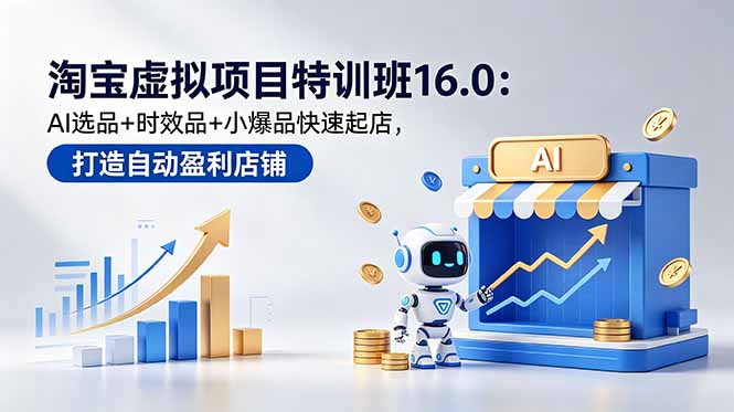 (18666期)淘宝虚拟项目特训班16.0:AI选品+时效品+小爆品快速起店,打造自动盈利店铺-齐力副业