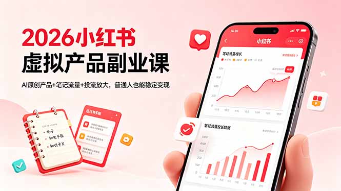 （18449期）2026小红书虚拟产品副业课，AI原创产品+笔记流量+投流放大，普通人也能稳定变现-齐力副业