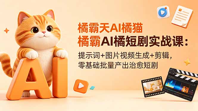 （18542期）橘霸天AI橘猫短剧实战课：提示词+图片视频生成+剪辑，零基础批量产出治愈短剧-齐力副业
