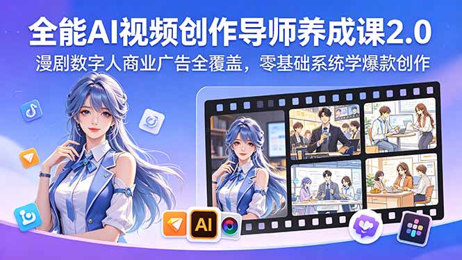 (18505期)全能AI视频创作导师养成课2.0,漫剧数字人商业广告全覆盖,零基础系统学爆款创作-齐力副业
