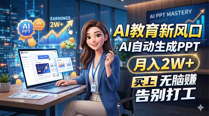 （18330期）AI教育新风口，AI自动生成PPT，月入2W+，无脑赚，告别打工-齐力副业