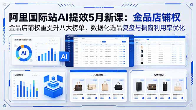 (18556期)阿里国际站AI提效5月新课:金品店铺权重提升八大榜单,数据化选品复盘与橱窗利用率优化-齐力副业